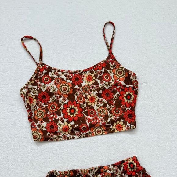Boho Floral Crop Tank And Biker Shorts Set Super Soft Stretchy, Size XS/S - Picture 2 of 6